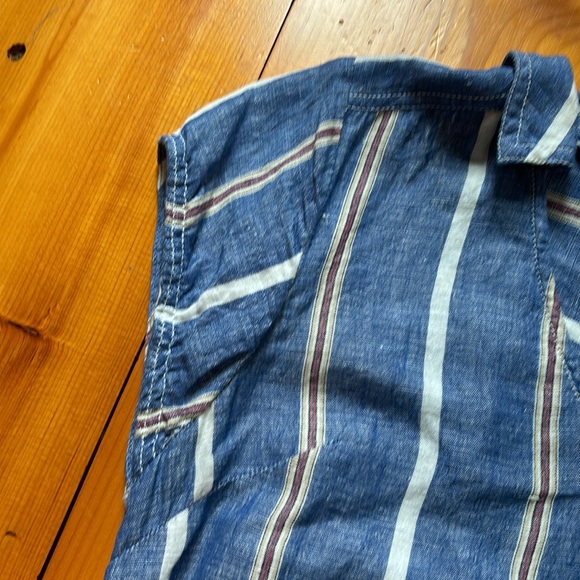 PILCRO Petite 2P Blue Stripe Linen Shirtdress V-Neck Lagenlook - Picture 5 of 8